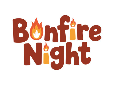 Bonfire Night text with flames and candles - Powered by Adobe