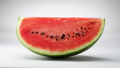 Slice Of Watermelon With Black Seeds On White Fruit