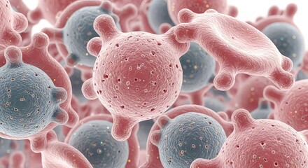 Medical illustration of cells showing a close up of blood and biology