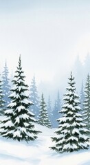 Eine ruhige verschneite Waldszene mit hohen Tannen und sanftem Licht vermittelt winterliche Stille, Weite und eine friedliche Naturatmosph&auml;re. Generative KI