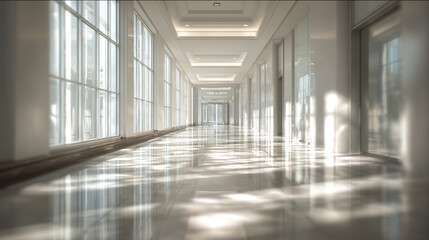 An expansive hallway bathed in natural light, exuding an atmosphere of spaciousness and modernity