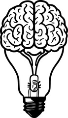 Human Brain in Light Bulb Icon Minimalist Vector Representing Creativity and Ideas

