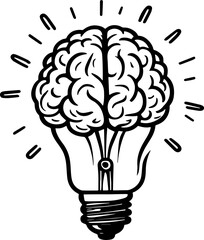 Human Brain in Light Bulb Icon Minimalist Vector Representing Creativity and Ideas
