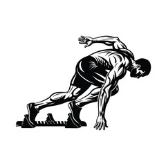 Sprinter Starting Block Silhouette Vector Illustration Athlete Start Position Sprint Race Competition Sport Exercise Speed Power Run Training