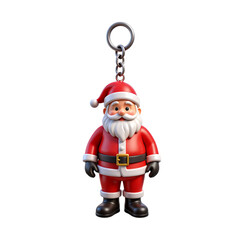 Christmas santa claus rubber keychain figure, 3D Icon &ndash; Glossy Minimal Emoji Style, Isolated PNG object