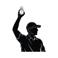Stopwatch Timer Silhouette Vector Illustration Hand Holding Timekeeper Countdown Measurement Sport Activity Chronometer Deadline Event Achievement