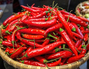 Vibrant Red Chili Peppers in a Basket