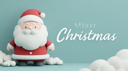 Cute cartoon Santa Claus with Merry Christmas greeting on a blue background