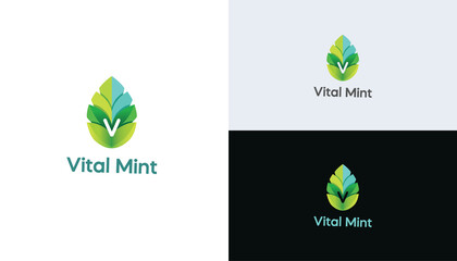 Vital Mint – Fresh Mint Leaf Wellness Logo © amir
