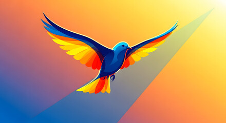 Colorful tropical macaw vector illustration flying with abstract artistic blue wings