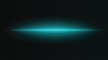 Abstract horizontal bright cyan light streak effect on a dark background