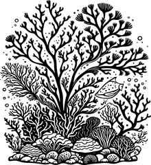 Underwater Coral Silhouette Simple Black Line Art Vector for Nature and Ecology Projects
