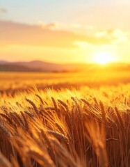 Obraz premium Golden wheat sways softly under the warm sunset.