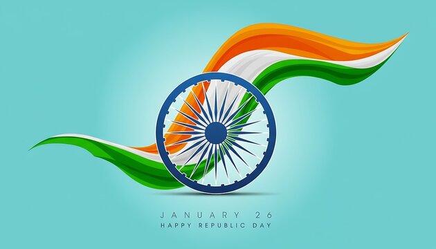 Indian flag with ashoka chakra on light blue background for independence day