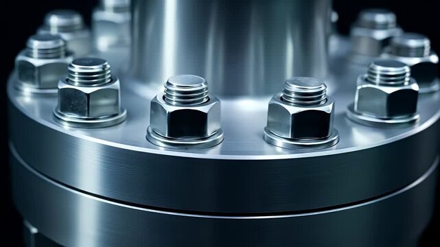 Industrial Metal Flange with Hexagonal Bolts and Nuts Closeup