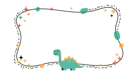Playful and cute children's frame with a happy green dinosaur and decorative stars perfect for kids' party invitations.