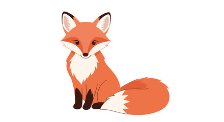 Obraz premium Adorable cartoon red fox with a bushy tail and friendly expression sitting gracefully on a clean white background.