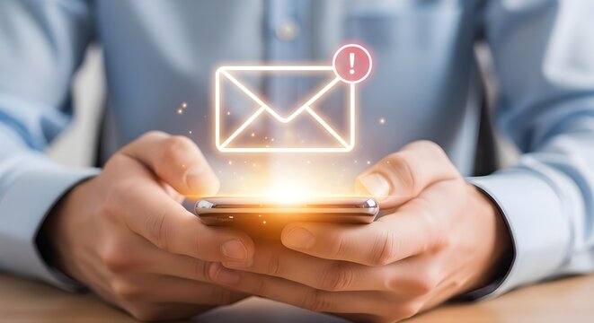 Receiving a new message notification on smartphone, digital communication alert.