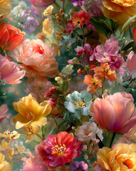 Seamless Vibrant Floral Pattern, Colorful Flower Fabric Design