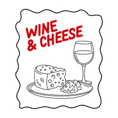 Wine and Cheese Sketch Illustration