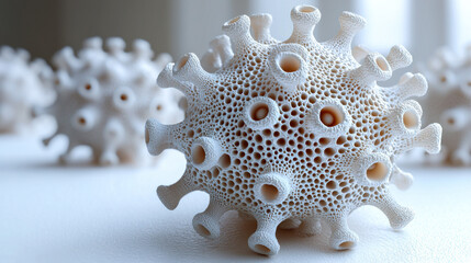 model of a virus with intricate details showcasing texture and structure in a light setting