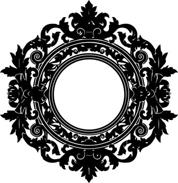 Elegant ornate black decorative frame design with intricate swirls and floral motifs, perfect for luxury invitations and classic branding.
