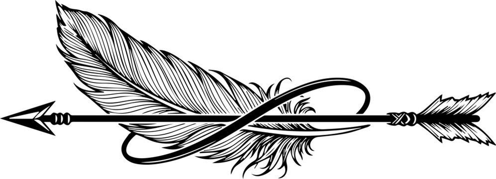 Elegant feather and arrow graphic symbolizing freedom, direction, and spiritual journey for symbolic designs and artistic projects