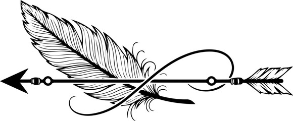 Elegant feather and arrow infinity symbol design for a free spirited journey and eternal connection, a beautiful tribal motif. © Muhammad