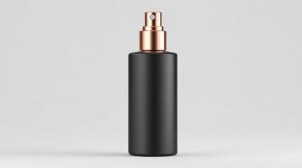 Simple black spray bottle stands alone against a light background highlighting its sleek design.
