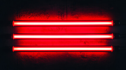 Red neon lights arranged in parallel lines on a dark textured surface