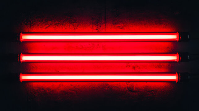 Red neon lights arranged in parallel lines on a dark textured surface
