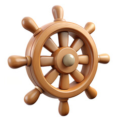 A classic wooden ship s helm with a polished finish featuring a central hub and eight spokes leading to individual handles for steering a vessel
