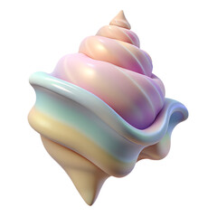 Whimsical pastel swirl seashell with iridescent shimmering rainbow hues and pearlescent finish