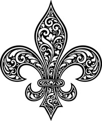 Elegant ornamental fleur de lis emblem with intricate scrolling details perfect for royal branding and decorative design projects © Vectors Studio