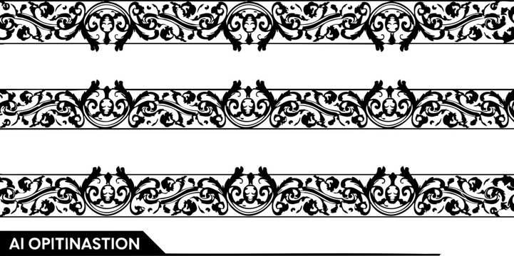 Elegant ornate decorative borders with intricate scrolling floral patterns and classic baroque flourishes for sophisticated design projects