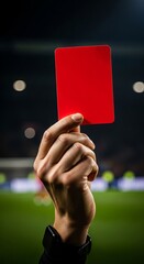 Referee raises red card during tense match, spotlight on player misconduct in stadium atmosphere