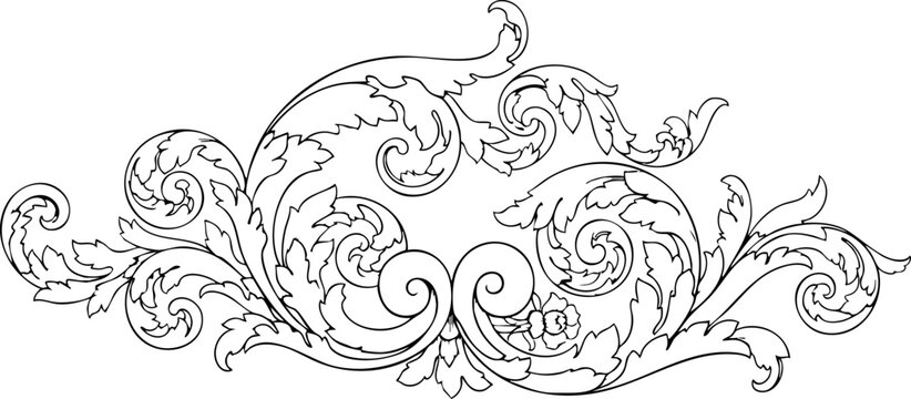 Elegant baroque flourish design with intricate scrollwork and floral motifs, perfect for decorative invitations and classic branding elements.