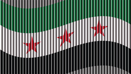 The syrian flag with a wavy design and three red stars on a field of colors