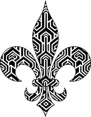 Elegant black and white geometric fleur de lis motif offers sophisticated design for luxury branding and decorative projects