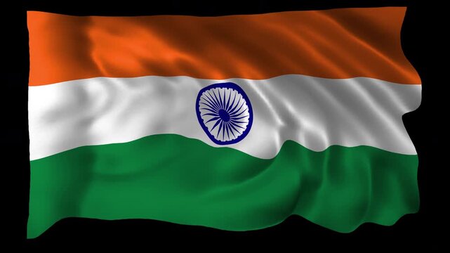Realistic India flag waving in a seamless loop with alpha channel for overlays perfect for Republic Day, Independence Day, national celebrations government events cultural projects and 4K compositing