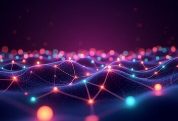 Obraz premium Glowing Neural Waves in a Futuristic Digital Landscape