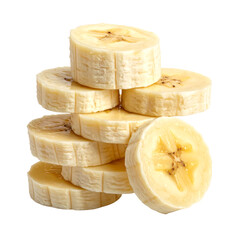 Pile of sliced bananas isolated on transparent background, a healthy fruit snack