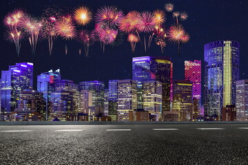 fireworks in the city night road landscape outdoor cityscape celebration hoilday happy new year