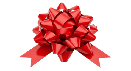 Red bow presents a shiny, isolated accent. Ideal for gift wrapping, product promotion, or holiday marketing visuals.