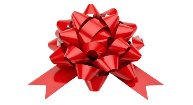 Red bow presents a shiny, isolated accent. Ideal for gift wrapping, product promotion, or holiday marketing visuals.