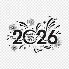 Happy New Year 2026 Celebration Black and White Vector Design