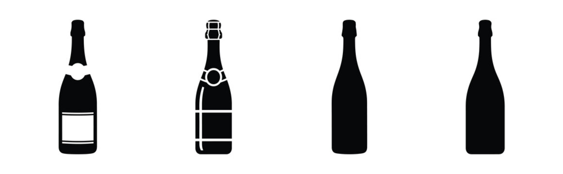 Illustration of the champagne bottle simple silhouette vector icon set. happy New Year 2026 vector icons collection.