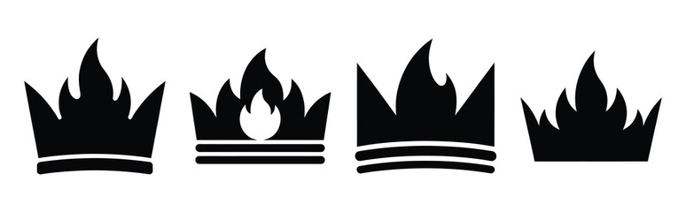Illustration of the fire crown simple silhouette vector icon set. happy New Year 2026 vector icons collection.