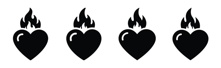 Illustration of the fire heart simple silhouette vector icon set. happy New Year 2026 vector icons collection.