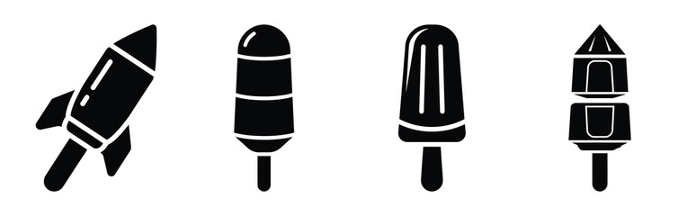 Illustration of the fire pop simple silhouette vector icon set. happy New Year 2026 vector icons collection.